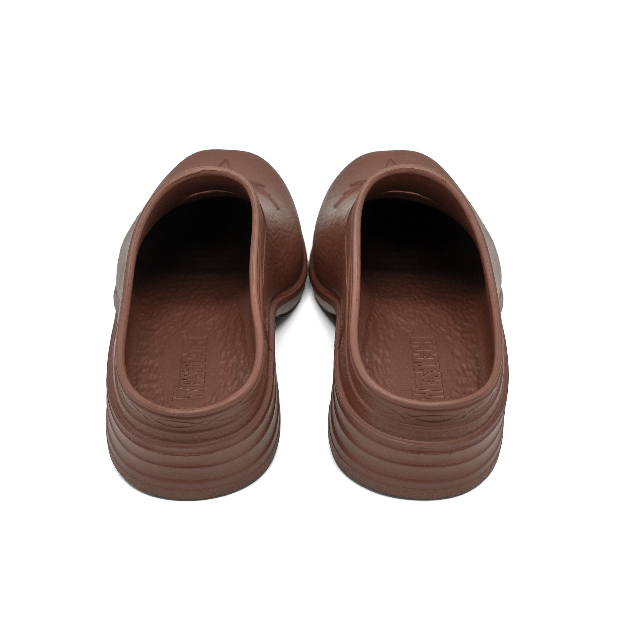 Bottom view of Westech Outrider Desert Rose shoe showing back view, cushioned EVA construction made in the USA