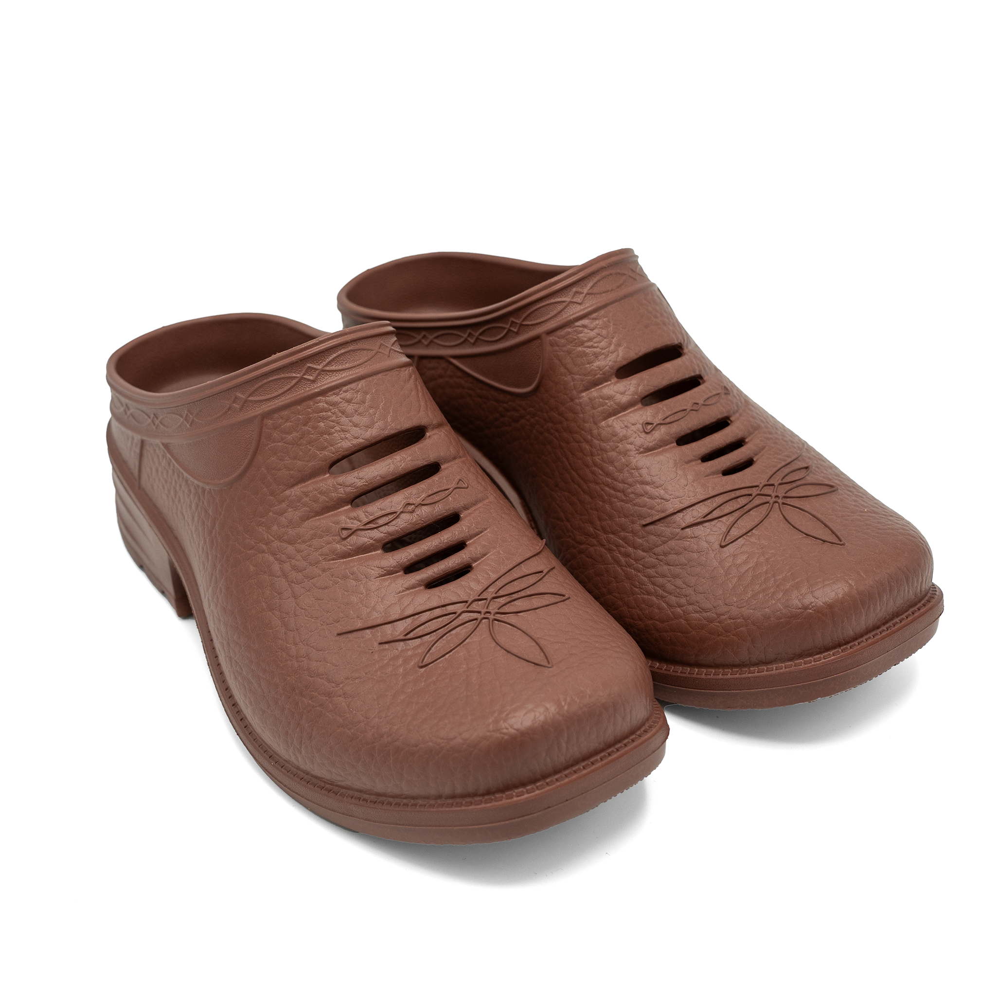 Pair of Westech Outrider slip-on shoes in Desert Rose on white background, ultra-lightweight EVA Western shoes with supportive arch, Made in USA