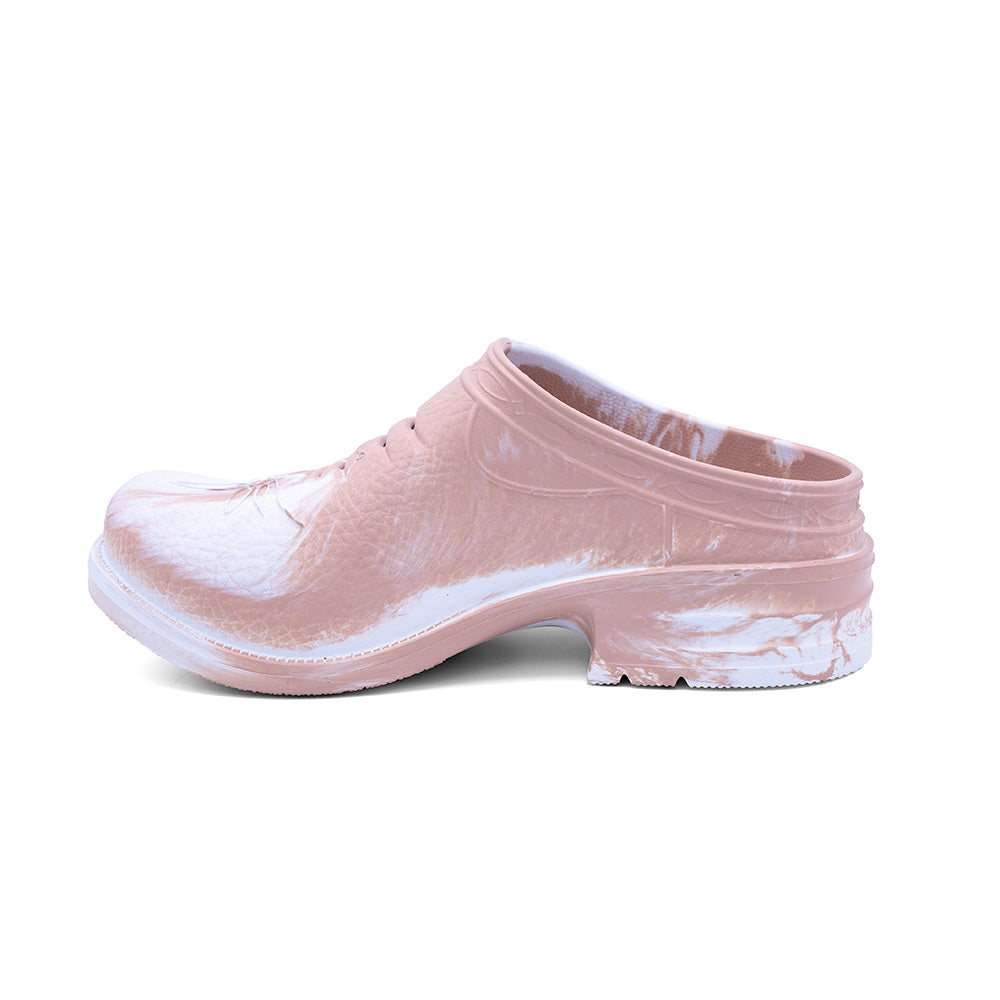 Westech Outrider slip-on shoe in Peaches & Cream, soft peach and cream marble swirl Western comfort footwear on white background, lightweight and supportive, made in the USA