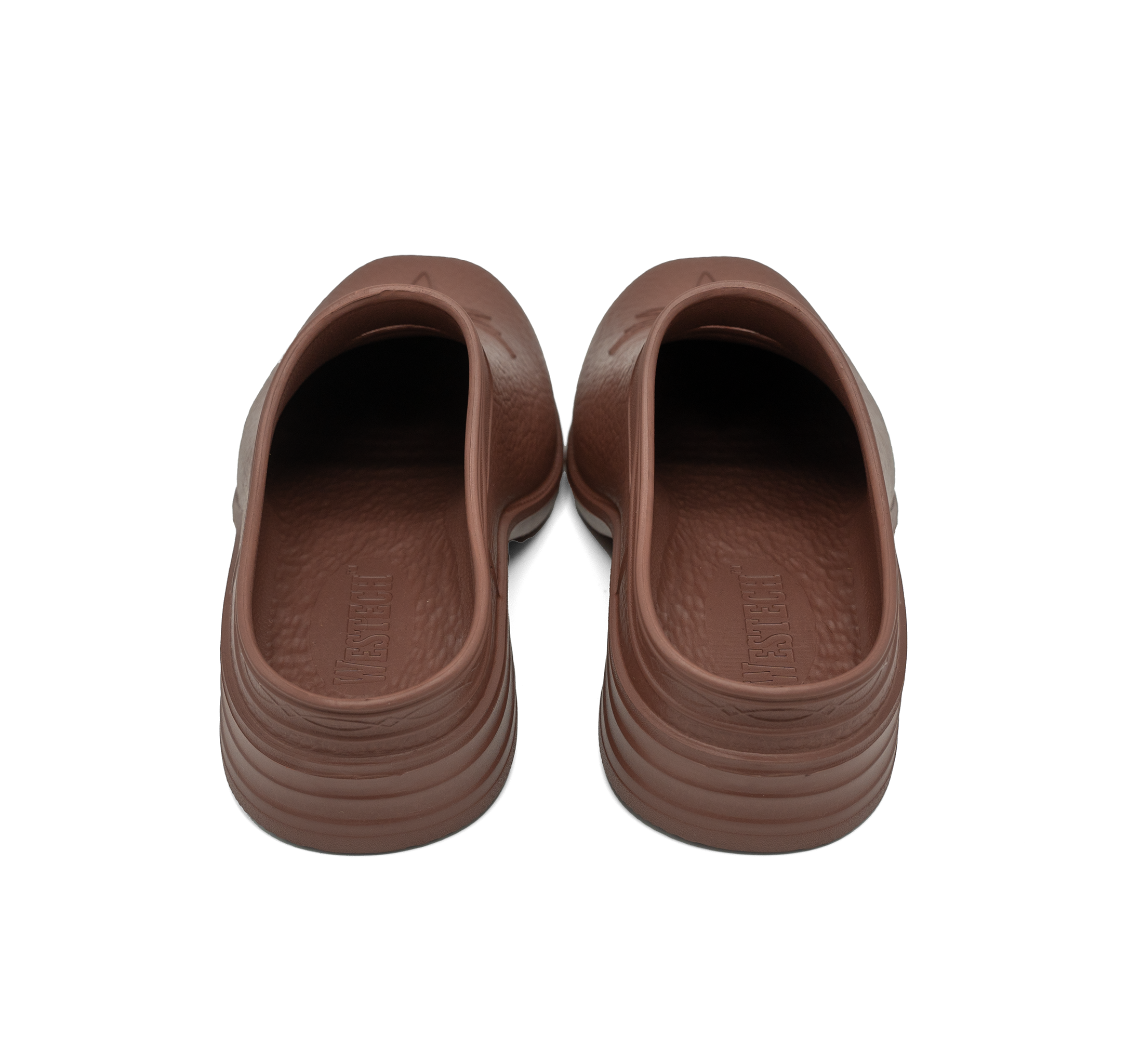 Bottom view of Westech Outrider Desert Rose shoe showing back view, cushioned EVA construction made in the USA