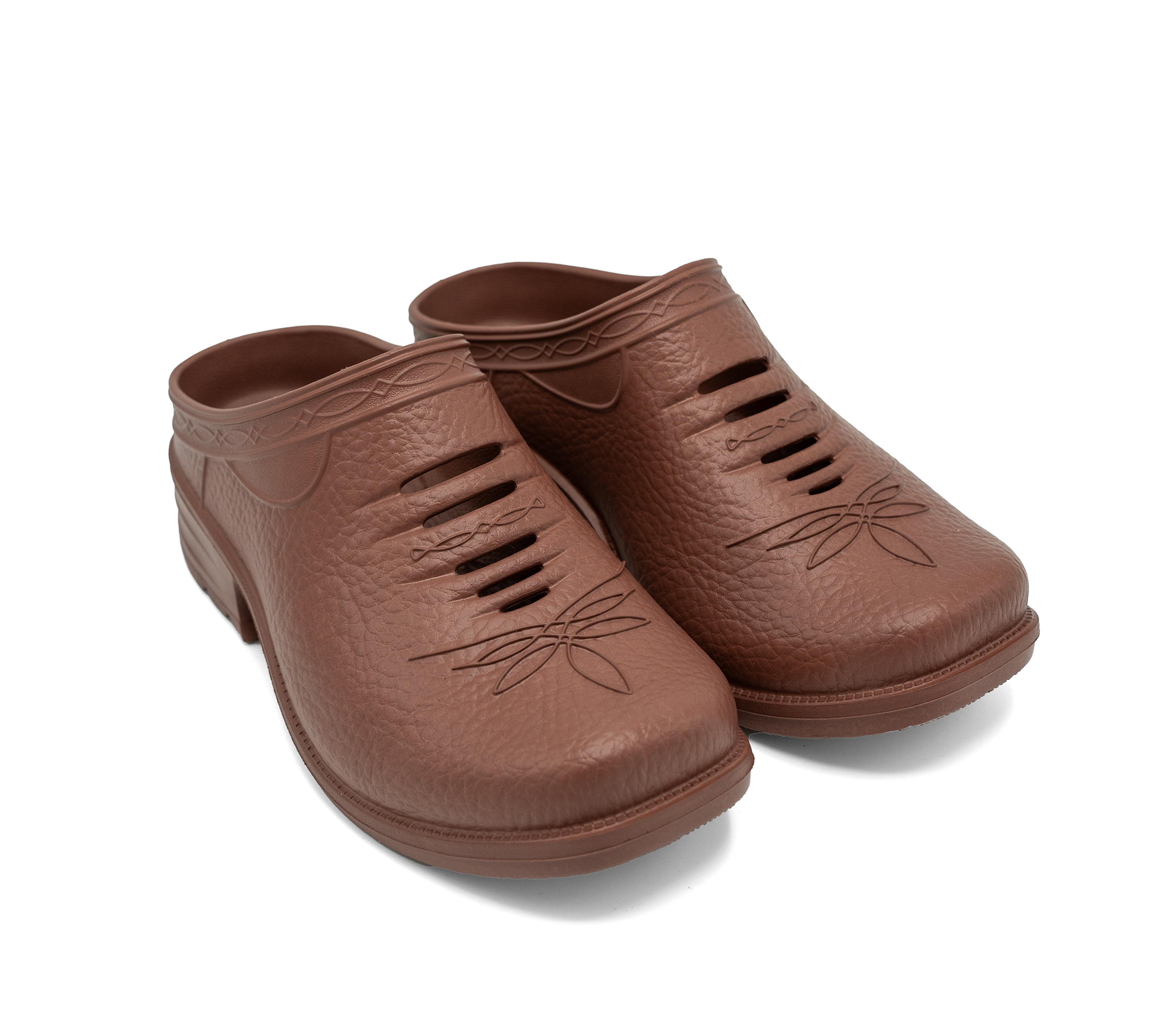 Pair of Westech Outrider slip-on shoes in Desert Rose on white background, ultra-lightweight EVA Western shoes with supportive arch, Made in USA