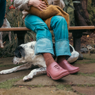 Person wearing Westech Outrider slip-on shoes in Desert Rose, stylish and comfortable Western footwear for everyday use, Made in USA