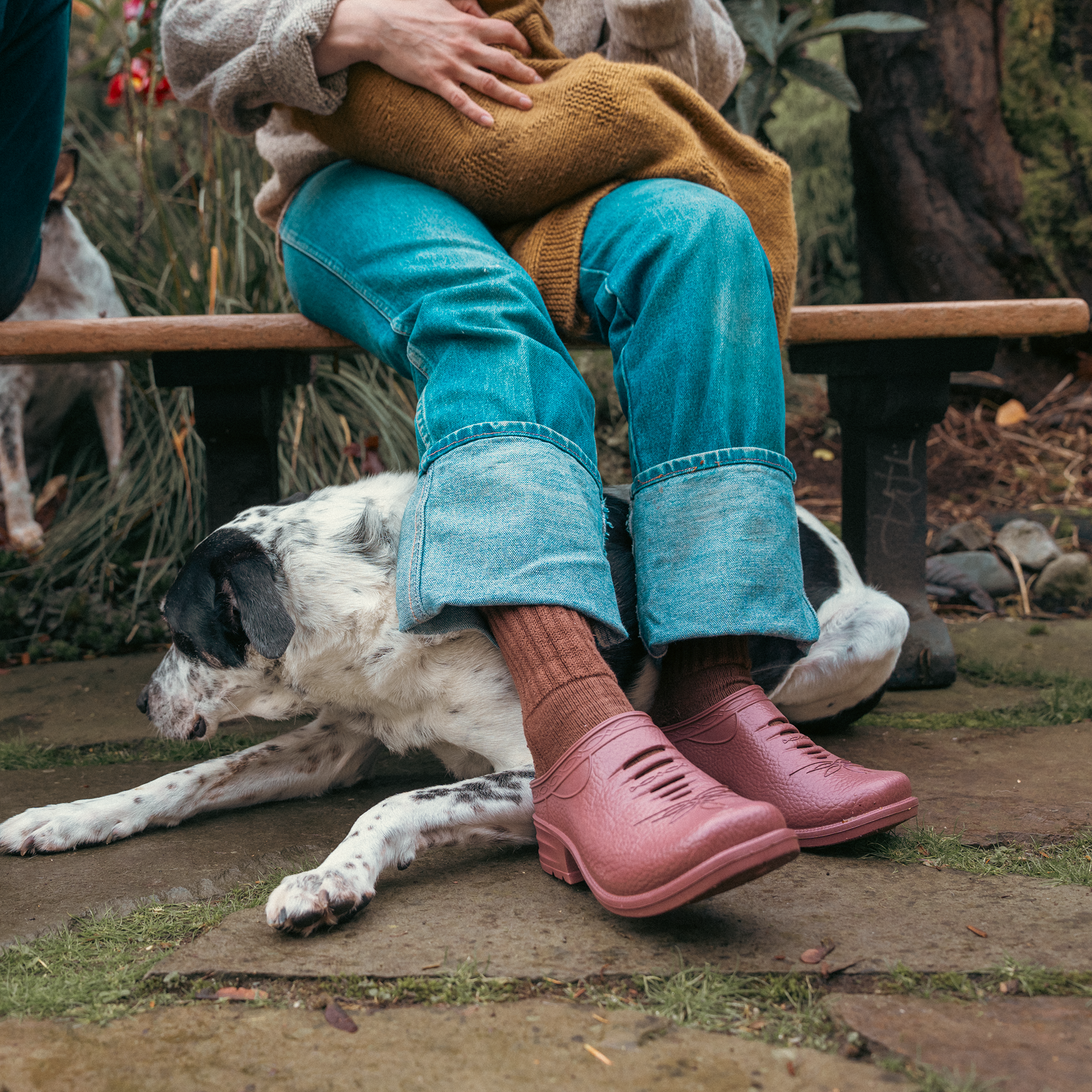 Person wearing Westech Outrider slip-on shoes in Desert Rose, stylish and comfortable Western footwear for everyday use, Made in USA