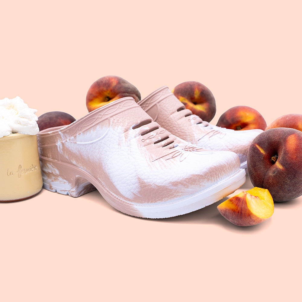 Westech Outrider slip-on shoes in Peaches & Cream marble pattern styled with fresh peaches and cream, fun and delicious Western comfort footwear made in the USA