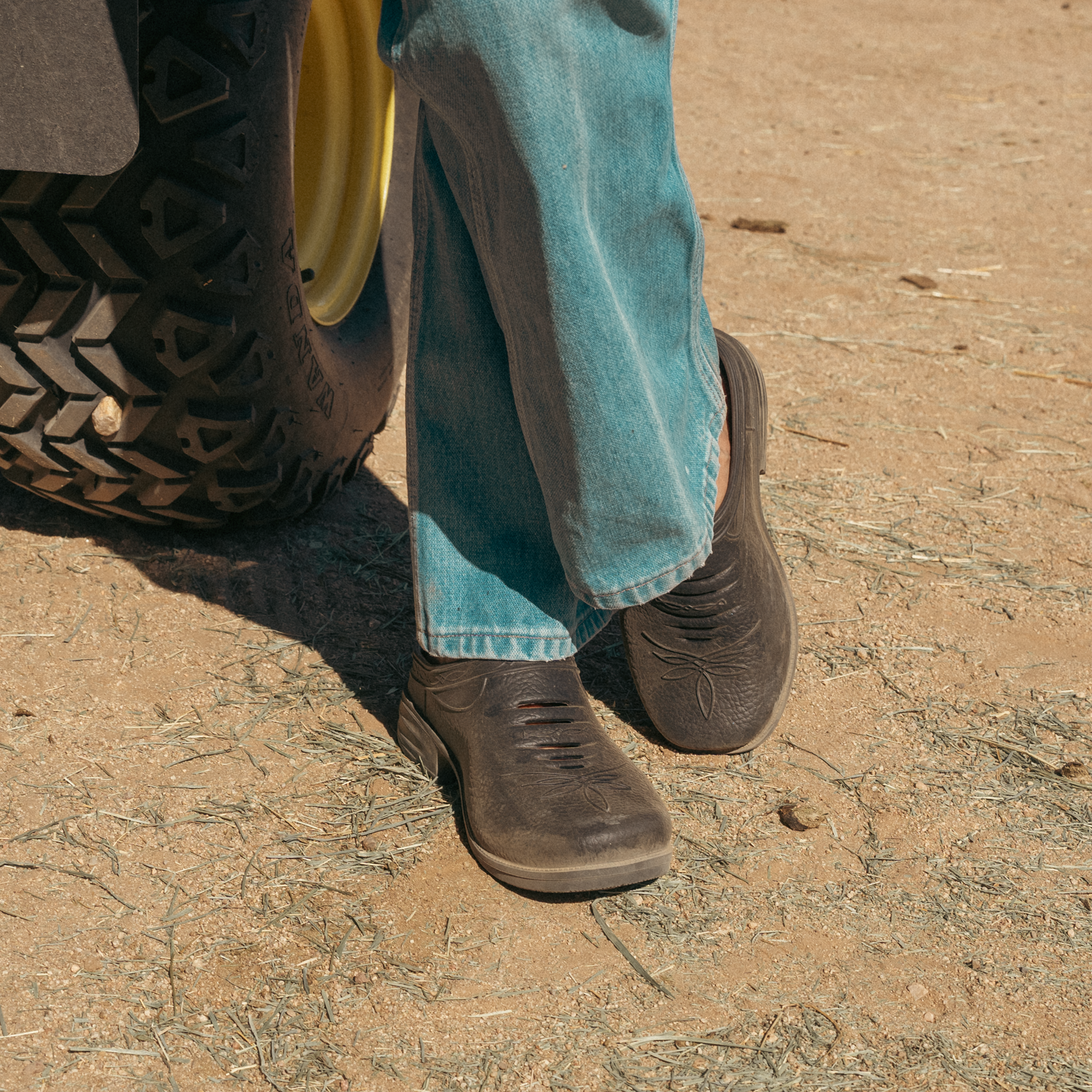 Westech Outrider Raven Black shoes being worn outdoors, perfect lightweight Western slip-ons for daily adventures and comfort after boots